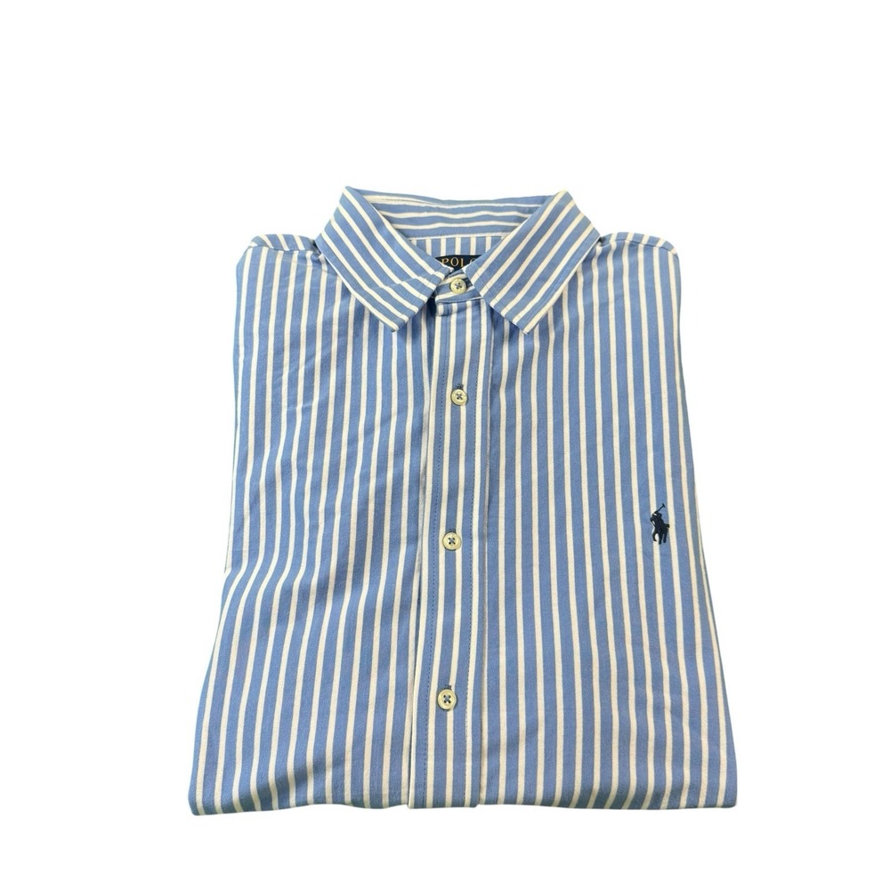 Polo Ralph Lauren Blue White Vertical Stripe Soft Cotton Button Front L T NWOT